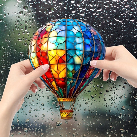 Bunter Heißluftballon UV Statischer Fensteraufkleber PVC Bemalter Glasstil Dekorativer Sonnenfänger Aufkleber Dekor