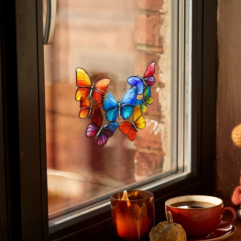 Pegatinas para Ventanas de Mariposa Adhesión Estática Efecto Vidriera Arcoíris Suncatcher Calcomanía para Cristales Decoración Hogar