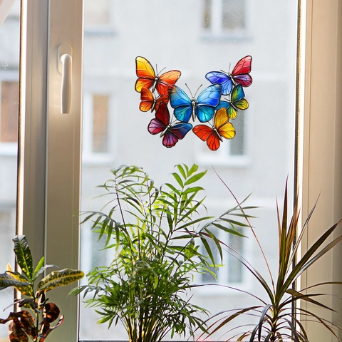 Pegatinas para Ventanas de Mariposa Adhesión Estática Efecto Vidriera Arcoíris Suncatcher Calcomanía para Cristales Decoración Hogar
