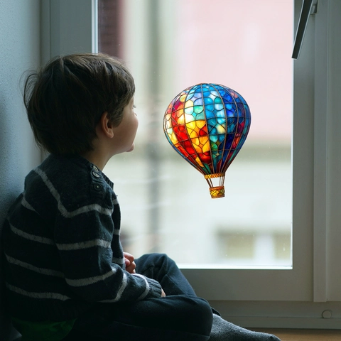 Bunter Heißluftballon UV Statischer Fensteraufkleber PVC Bemalter Glasstil Dekorativer Sonnenfänger Aufkleber Dekor