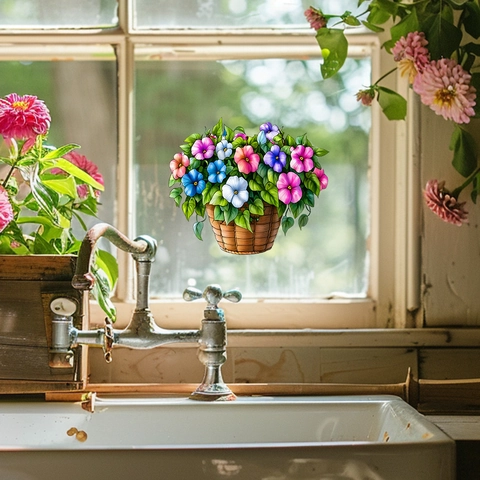 Bloemenmand Statische Venstersticker UV-Geprinte PVC Verwijderbare Glassticker Voor Huis Keuken Woonkamer Venster Decoratie