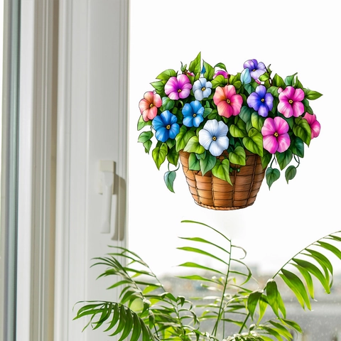 Bloemenmand Statische Venstersticker UV-Geprinte PVC Verwijderbare Glassticker Voor Huis Keuken Woonkamer Venster Decoratie