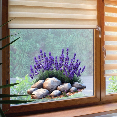 Película Estática Vinilo para Ventana PVC Patrón Lavanda Flor Roca Película Decorativa para Vidrio Hogar Balcón Sala Decoración