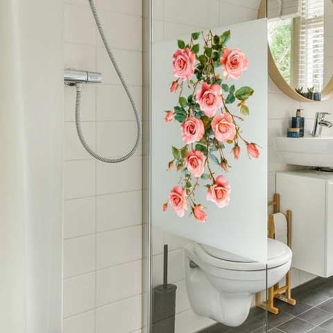 Romantische Roze Roos Aquarel Statische Vensterfolie UV Gedrukt PVC Glassticker Voor Balkon Slaapkamer Home Decor