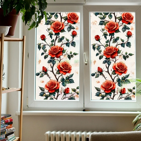 Rode Roos Bloemen Statische Kleving Vensterfolie PVC Decoratieve Privacy Glas Sticker Voor Balkon Badkamer Huis Decoratie
