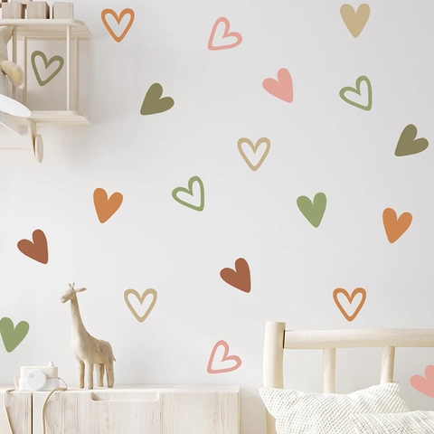 Stickers Muraux Cœur Couleur Morandi Minimaliste Autocollants Cœur en PVC pour Chambre d'Enfant Chambre Salon Décoration Maison