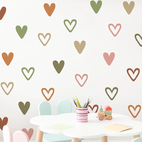 Minimalistische Morandi Kleur Hart Muurstickers Voor Kinderkamer Slaapkamer Woonkamer PVC Zelfklevende Hart Decoratieve Muurstickers