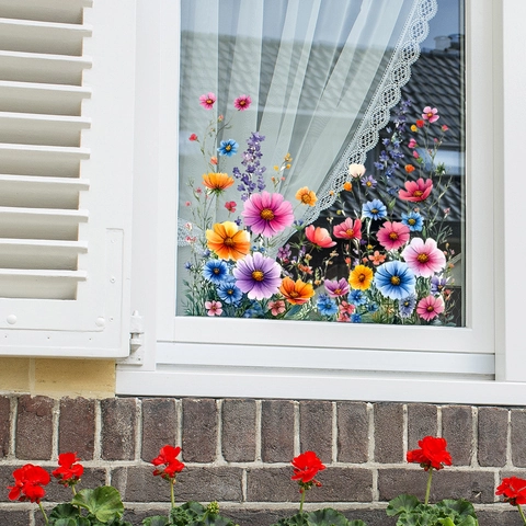Aquarel Bloem Blad Venstersticker Statisch Hechtend UV Glassticker Voor Huis Balkon Decor Modern Minimalistisch Sticker