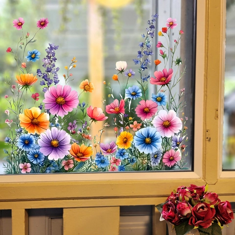Aquarel Bloem Blad Venstersticker Statisch Hechtend UV Glassticker Voor Huis Balkon Decor Modern Minimalistisch Sticker