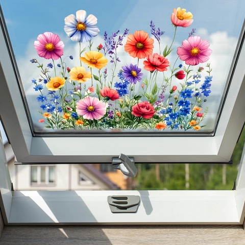 Bunte Aquarell Blumen Fensteraufkleber Statische PVC Glas Aufkleber UV Druck Floral Dekor Für Balkon Haus Dekoration
