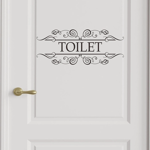 Toilette Schild Wandsticker Abnehmbar PVC Wasserdicht Badezimmer Tür Beschriftung Aufkleber Mit Schnörkel Design Haus Dekoration