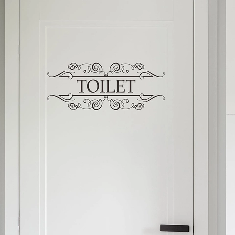 Toilette Schild Wandsticker Abnehmbar PVC Wasserdicht Badezimmer Tür Beschriftung Aufkleber Mit Schnörkel Design Haus Dekoration