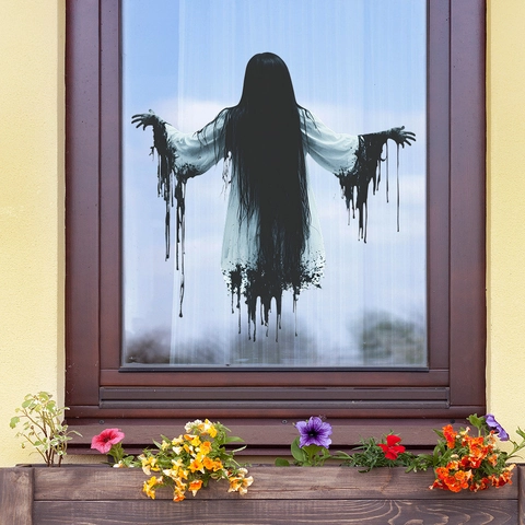 Halloween Gruseliger Gesichtsloser Weiblicher Geist Wandaufkleber PVC Horror Atmosphäre Dekoration Selbstklebend Wandbild