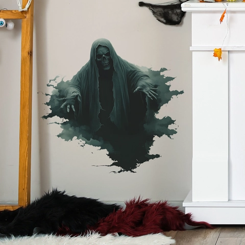 3D Halloween Skull Grim Reaper Wall Floor Sticker PVC Horror Printed Decal For Living Room Bedroom Bathroom Aesthetic Decor