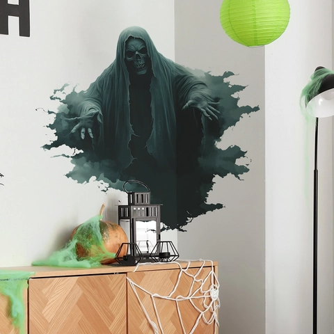 3D Halloween Skull Grim Reaper Wall Floor Sticker PVC Horror Printed Decal For Living Room Bedroom Bathroom Aesthetic Decor