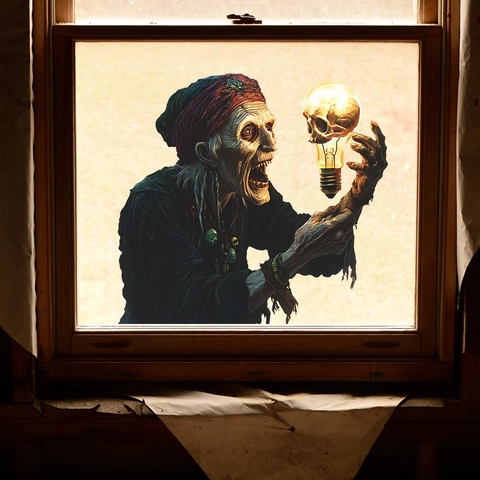 Halloween Gruselig Zombie Statisch Fensteraufkleber Horror Hexe Totenkopf Glühbirne PVC Haftetikett Für Glas Haus Dekor