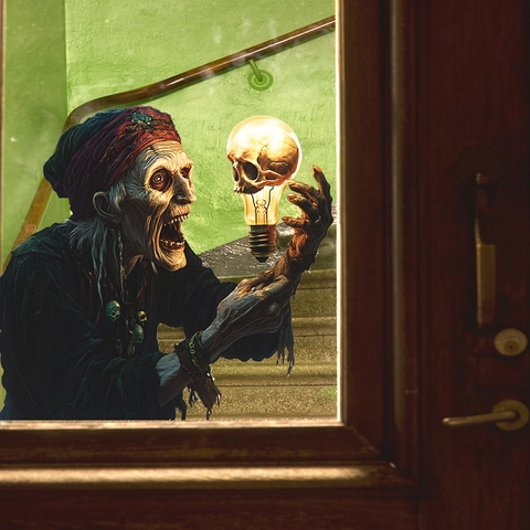Halloween Gruselig Zombie Statisch Fensteraufkleber Horror Hexe Totenkopf Glühbirne PVC Haftetikett Für Glas Haus Dekor