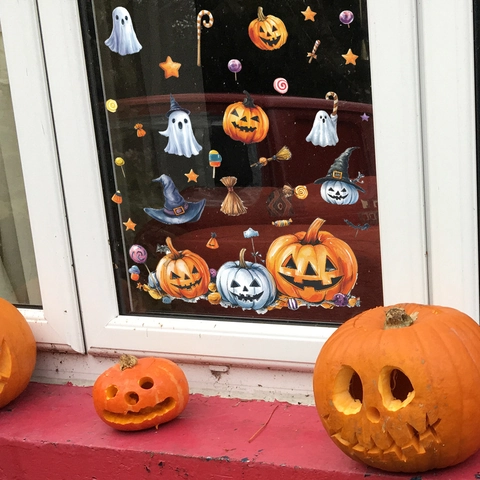 Halloween Pumpkin Ghost Witch Hat Window Static Sticker PVC Removable Decal For Home Balcony Party Decoration Multicolor