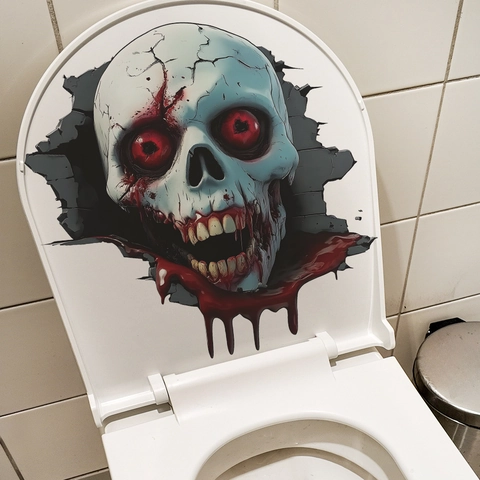 3D Spooky Bloody Skull Wall Sticker For Halloween Broken Wall Zombie Decal For Bathroom Toilet Lid Living Room Home Decor