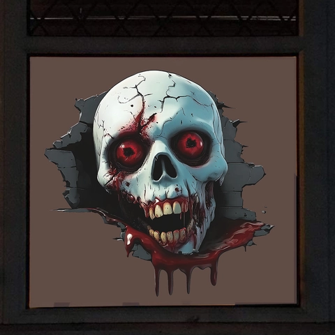 3D Spooky Bloody Skull Wall Sticker For Halloween Broken Wall Zombie Decal For Bathroom Toilet Lid Living Room Home Decor
