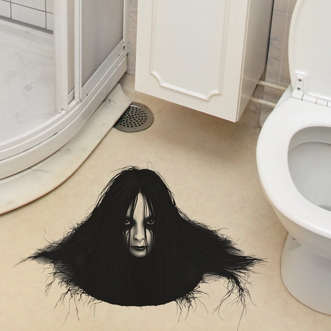 Halloween 3D Visual Scary Female Ghost PVC Floor Sticker Horror Female Ghost Wall Sticker For Bedroom Living Room Party Decoration