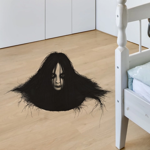 Halloween 3D Visual Scary Female Ghost PVC Floor Sticker Horror Female Ghost Wall Sticker For Bedroom Living Room Party Decoration