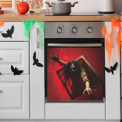Halloween Spooky Zombie Dishwasher Decal 3D Horror PVC Wall Sticker For Kitchen Oven Appliance Holiday Atmosphere Home Decor