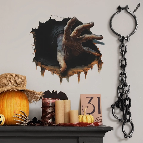 3D Halloween Zombie Hand Wall Sticker Realistic Broken Wall Effect Horror PVC Decal For Living Room Bedroom Home Decor