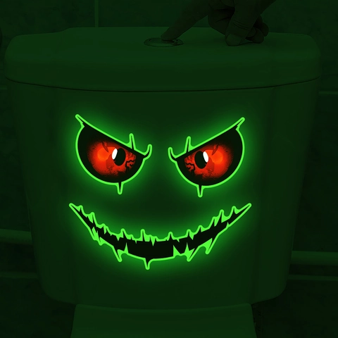 Vinilo Decorativo de Halloween que Brilla en la Oscuridad Ojos Inquietantes Boca PVC Calcomanía Removible para Decoración