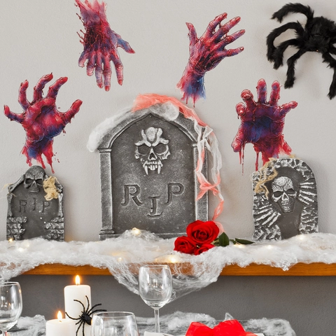 Halloween Horror Bloederige Handafdruk Venstersticker Realistische Rode Hand Decal Voor Feest Spookhuis Badkamer Home Decor