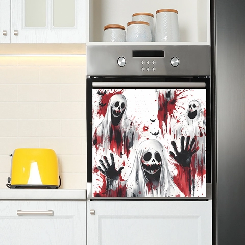 Halloween Horror Ghost Blood Splatter Kitchen Dishwasher Oven Sticker PVC Waterproof Decal For Festival Home Decor
