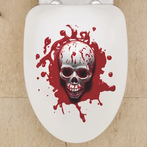 Αυτοκόλλητο Τουαλέτας 3D Halloween Ματωμένο Κρανίο PVC Αδιάβροχο Τρομακτικό Φάντασμα Αυτοκόλλητο Τοίχου για Μπάνιο Πάρτι