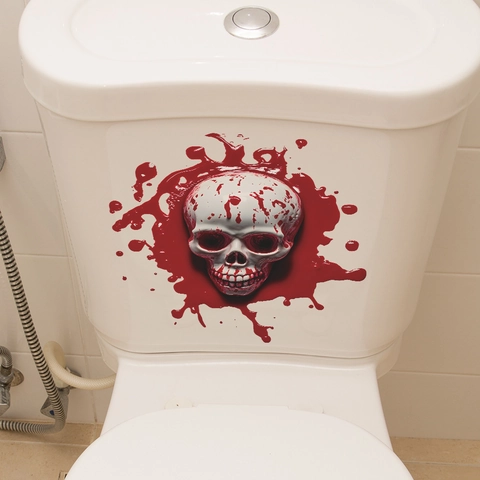 Αυτοκόλλητο Τουαλέτας 3D Halloween Ματωμένο Κρανίο PVC Αδιάβροχο Τρομακτικό Φάντασμα Αυτοκόλλητο Τοίχου για Μπάνιο Πάρτι