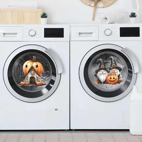 Halloween Pumpkin House Gnomes Static Cling Window Stickers For Washing Machine Laundry Room Decorative PVC Decal Removable
