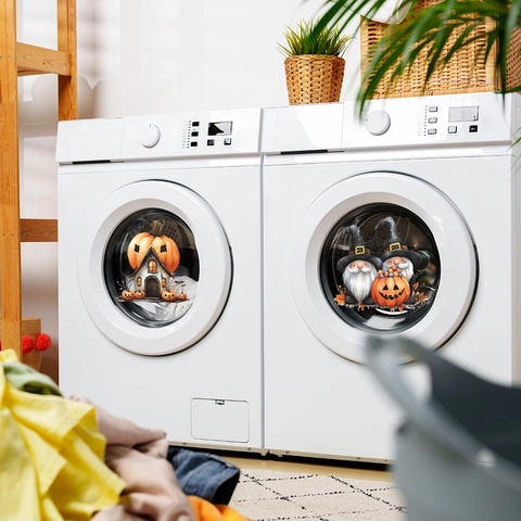 Halloween Pumpkin House Gnomes Static Cling Window Stickers For Washing Machine Laundry Room Decorative PVC Decal Removable