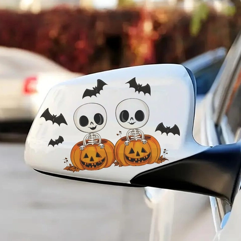 Halloween Pumpkin Skeleton Car Sticker Cartoon Bat Removable Waterproof PVC Auto Rearview Mirror Body Decor Decal Holiday Party