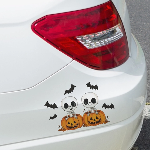 Halloween Pumpkin Skeleton Car Sticker Cartoon Bat Removable Waterproof PVC Auto Rearview Mirror Body Decor Decal Holiday Party