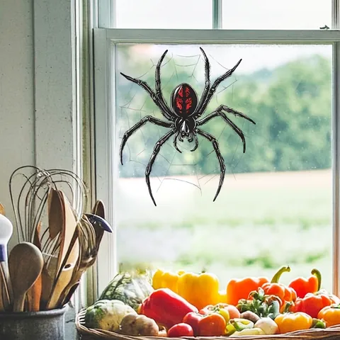 Realistic 3D Spider Halloween Window Sticker PVC Scary Spiderweb Decal For Glass Balcony Showcase Home Party Wall Decor