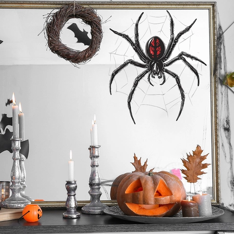 Realistic 3D Spider Halloween Window Sticker PVC Scary Spiderweb Decal For Glass Balcony Showcase Home Party Wall Decor