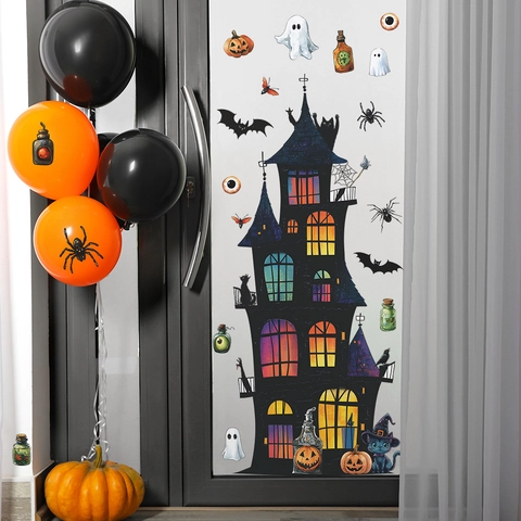Halloween Kasteel Vleermuis Spin Wandsticker Waterdicht PVC Huis Decoratie Voor Woonkamer Slaapkamer Glasdeur Venster Sticker