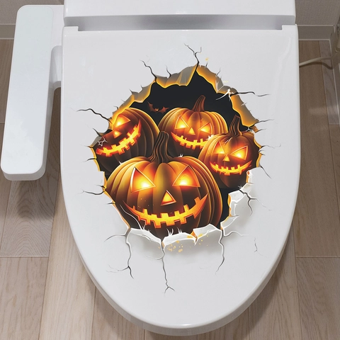 3D Halloween Kürbis Toilettendeckel Aufkleber Gruseliger Jack-O-Lantern PVC Aufkleber Für Badezimmer Halloween Party Dekoration
