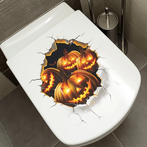 3D Halloween Kürbis Toilettendeckel Aufkleber Gruseliger Jack-O-Lantern PVC Aufkleber Für Badezimmer Halloween Party Dekoration