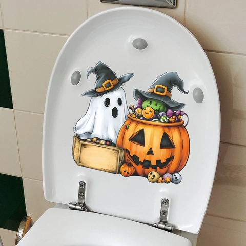 Halloween Cartoon Spook Pompoen Toiletsticker Verwijderbare PVC Badkamer Muursticker Voor Festival Huisdecoratie