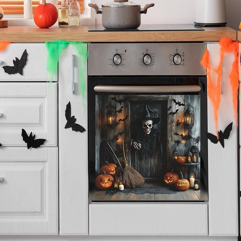 Halloween Skeleton Witch Hat Bat Pumpkin Dishwasher Sticker PVC Kitchen Oven Refrigerator Decorative Mural Decal