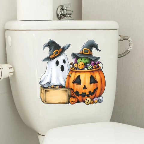 Halloween Cartoon Spook Pompoen Toiletsticker Verwijderbare PVC Badkamer Muursticker Voor Festival Huisdecoratie