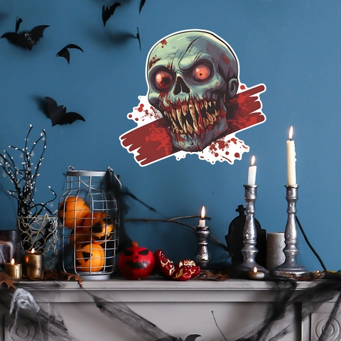 Pegatina de Pared Calavera Zombi Halloween Salpicaduras de Sangre Terror PVC Calcomanía para Dormitorio Sala de Estar Baño