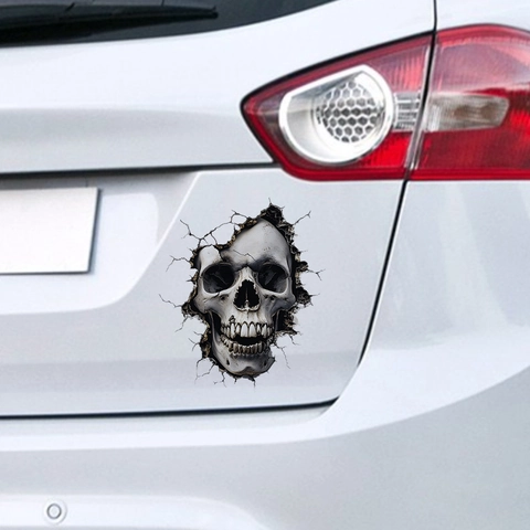 Adesivo per Auto a Forma di Teschio 3D Realistico Buco Halloween Horror Decalcomania Impermeabile in PVC Vinile Decorazione per Veicoli Parete