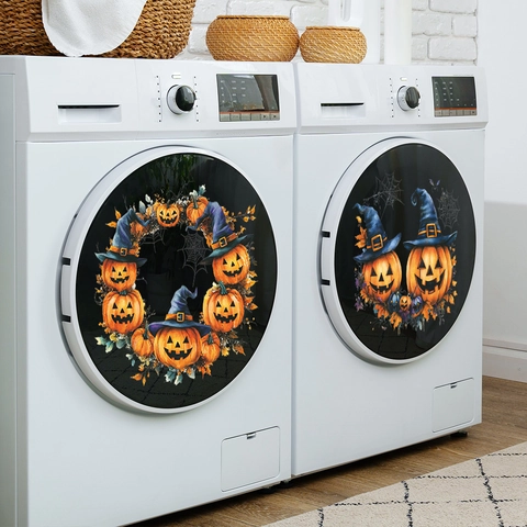 Halloween Kürbis Zaubererhut Waschmaschine Statischer Aufkleber PVC Fensterbilder Für Waschküche Haus Deko