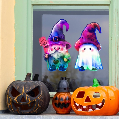 Halloween Holografische Laser Vensterstickers Spook Kabouter Cartoon Decals Voor Thuis Feest Festival Glas Decoratie