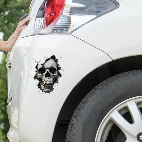 Adesivo per Auto a Forma di Teschio 3D Realistico Buco Halloween Horror Decalcomania Impermeabile in PVC Vinile Decorazione per Veicoli Parete